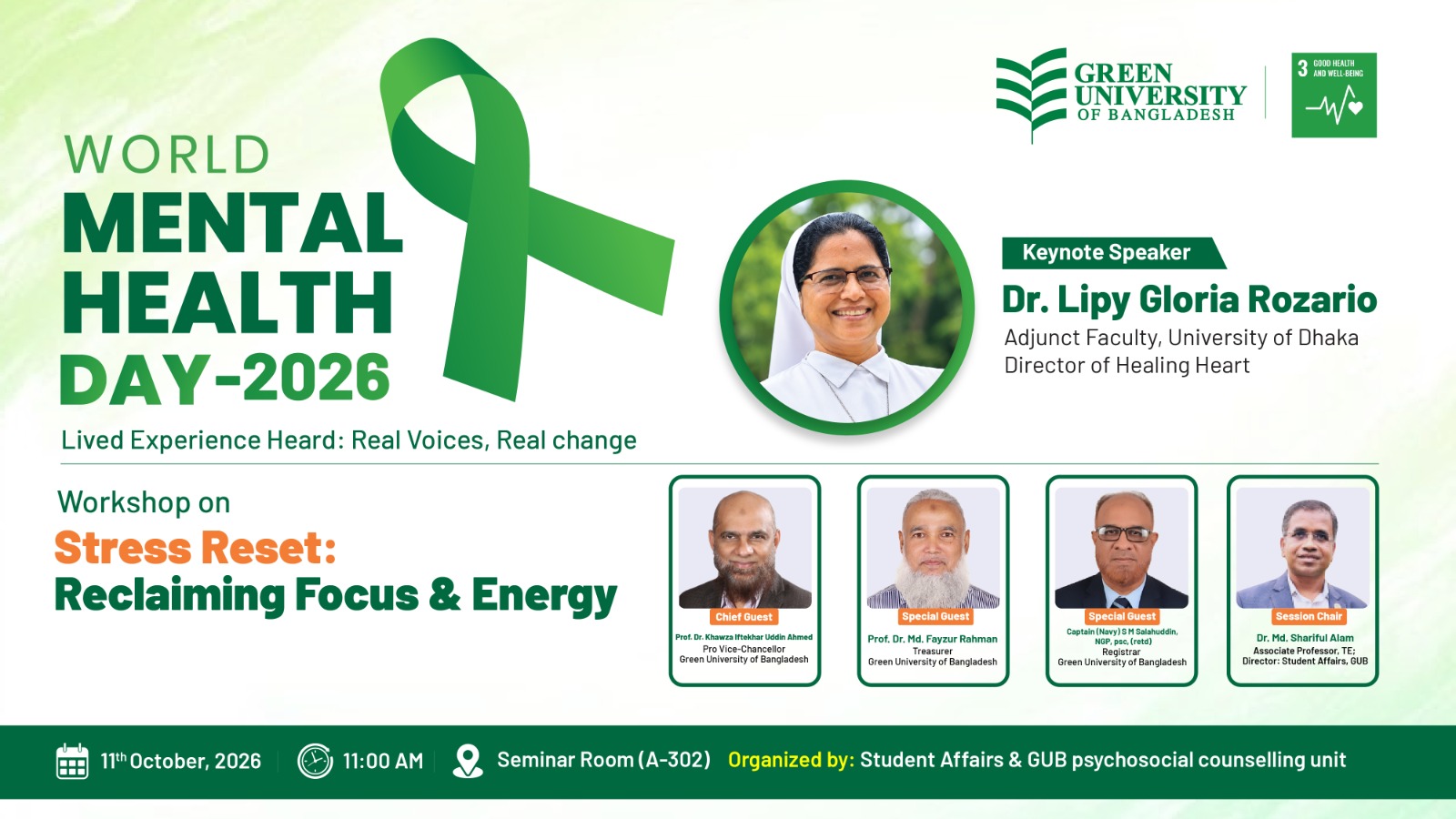 Event Image for Green University of Bangladesh Observes World Mental Health Day 2026, Advancing SDG 3: Good Health and Well-being